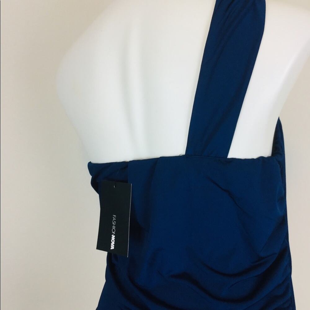NWT Fashion Nova Tessa Ruched Midi Dress Navy One Shoulder Size 1X - Picture 10 of 12